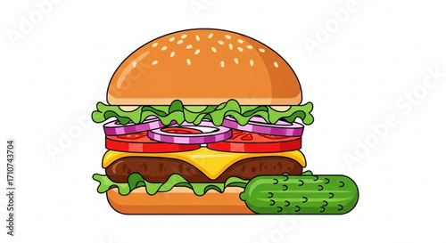 Delicious hamburger with fresh ingredients vector illustration for food lovers and fast food restaurants