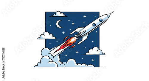 Rocket launch illustration vector design space exploration startup business concept night sky moon stars