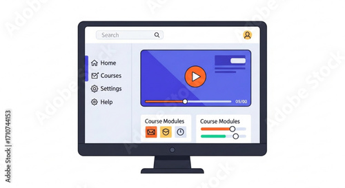 Online courses platform interface design for e learning and education with video player and course modules
