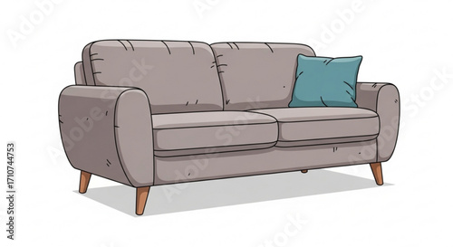 Illustration of a comfortable two seater sofa couch with cushion for living room furniture design