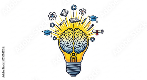 Brain power lightbulb idea education knowledge learning and innovation concept for creative mind development