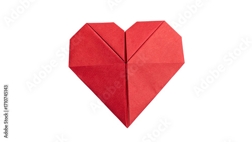 Red origami heart for decorating gifts, love celebrations on a transparent background.