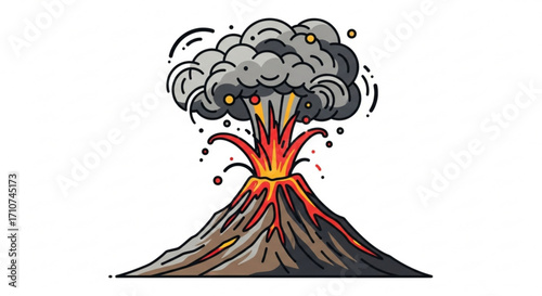 Volcano eruption vector illustration with smoke and lava flow natural disaster geology science education art