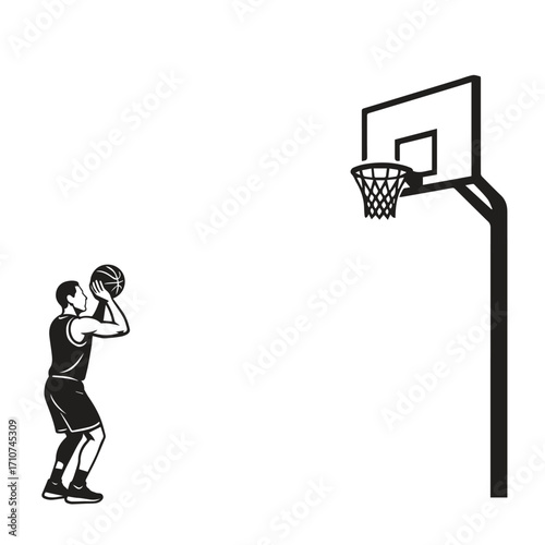 black and white vector of basketball players will take free throws in side view