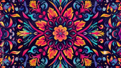 A lively and sophisticated pattern featuring vibrant colors, perfect for festive and creative designs.	