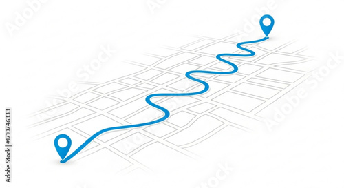 Route map with destination pin points and road path for gps navigation and travel planning concept