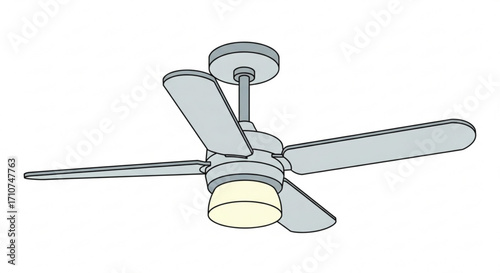 Ceiling fan with light fixture for home interior cooling and ventilation with four blades design style