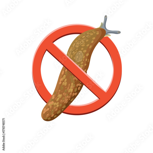 Realistic slug with Stop insects sign.Slug