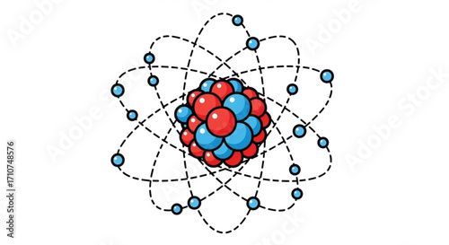 Atom structure model diagram with electrons orbiting nucleus for science and education illustrations