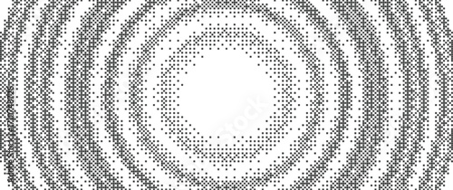 Pixelated bitmap gradient texture circle frame isolated on transparent background with copy space. Retro pixel art, black dither pattern, 8 bit background. Vector illustration