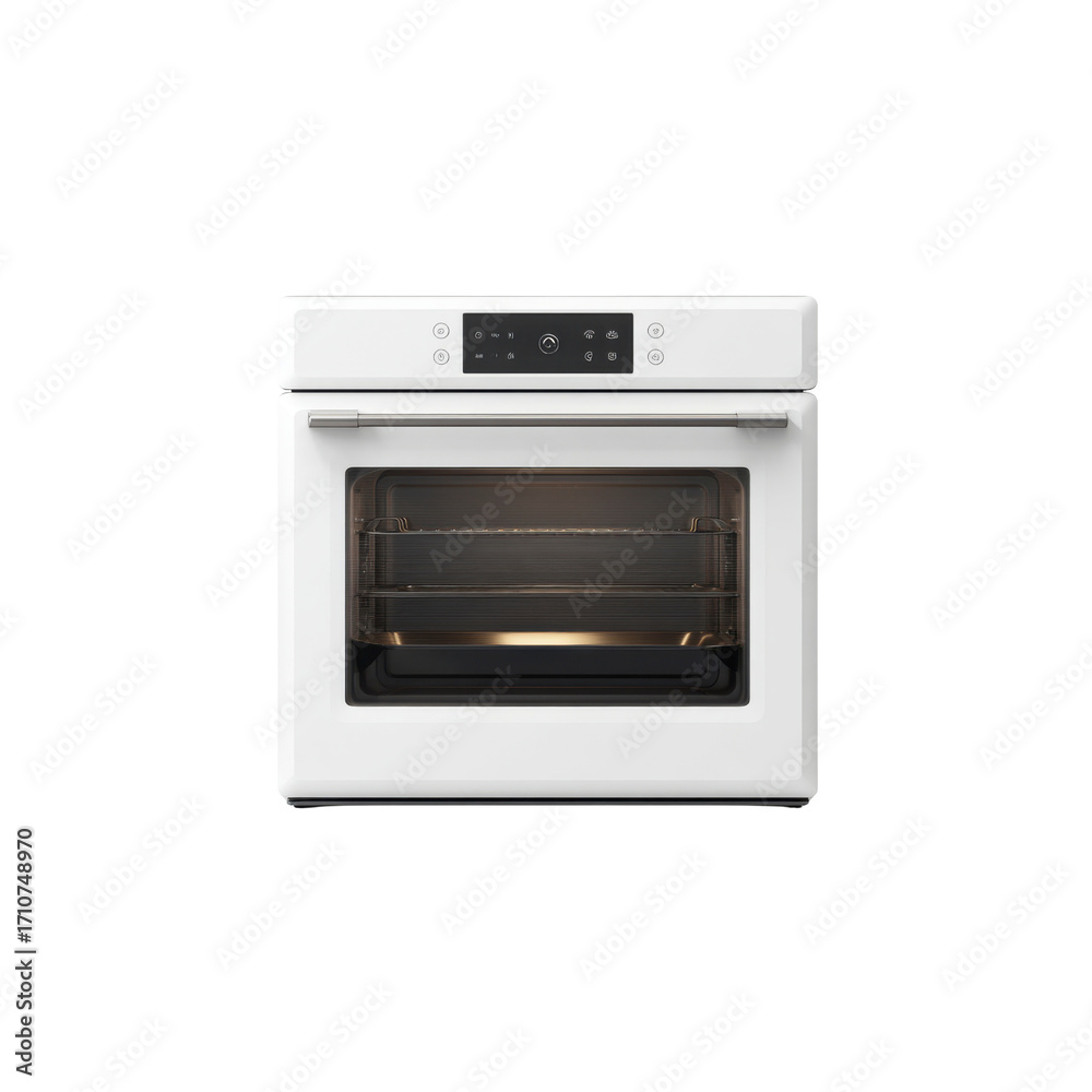 Fototapeta premium Modern White Built-in Oven with Interior Lighting - Kitchen Appliance