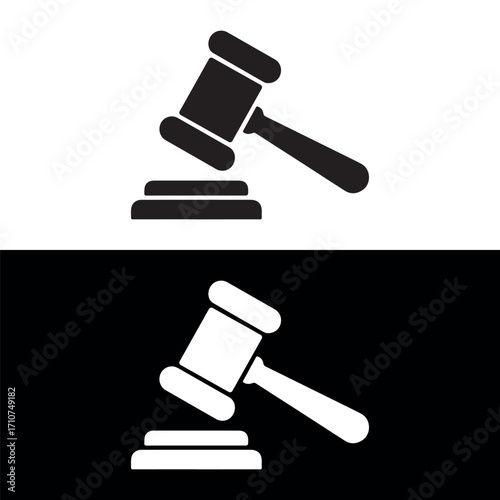 Law Gavel Icon Set Black and White Court Justice Symbol Vector
