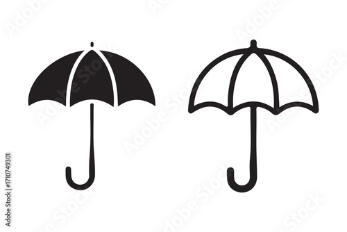 Umbrella Icon Set Black and White Vector Illustration Minimal Design
