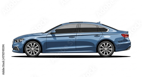 Stock vector illustration of a blue sedan car vehicle automobile transport side view isolated on white background