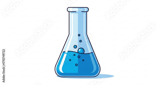 Erlenmeyer flask with blue liquid and bubbles science lab equipment chemistry glassware for experiments research