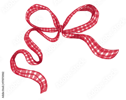 Hand-drawn Red Gingham Ribbon Watercolor Style