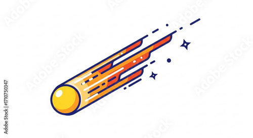 Illustration of a bright comet flying through space with tail and stars for astronomy projects design