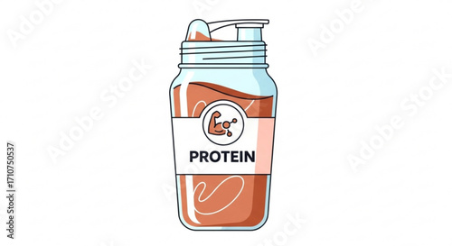 Protein shake bottle vector illustration for fitness nutrition and muscle building supplement concept design