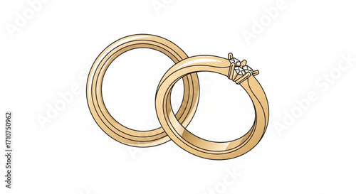 Two wedding rings intertwined gold bands diamond engagement jewelry marriage symbol love forever commitment