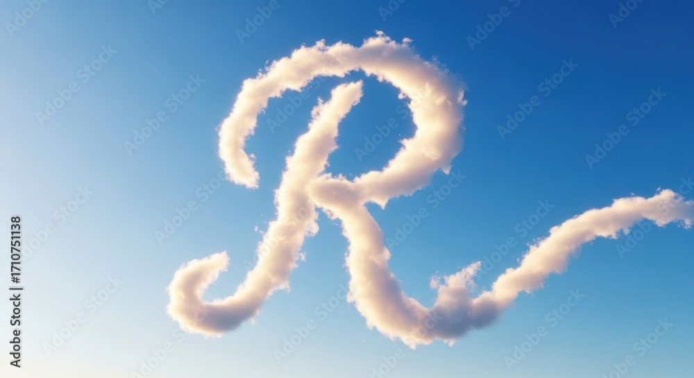 Naklejka premium Cloud Letter R on Clear Blue Sky Background Conceptual Design