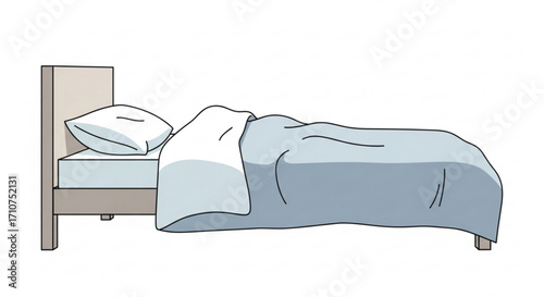 Illustration of bed with pillow and blanket for bedroom interior design and sleep furniture concepts
