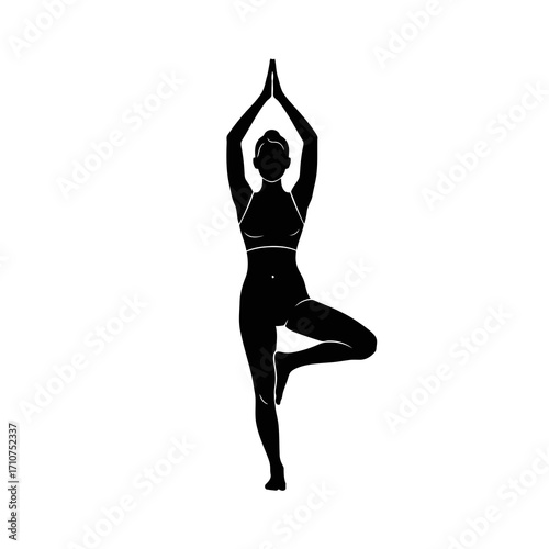 Woman in tree pose yoga silhouette isolated on white background
