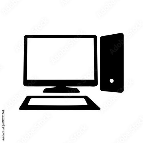 Stylized icon of a desktop computer with monitor and tower configuration