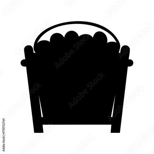 A Black Silhouette Illustration of a Wooden Wheelbarrow Filled with Round Objects