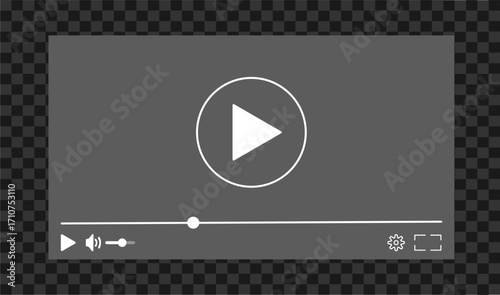 Flat style video player interface on dark transparent background featuring play, volume, settings and fullscreen. A flexible UI design suitable for both web and mobile multimedia projects.