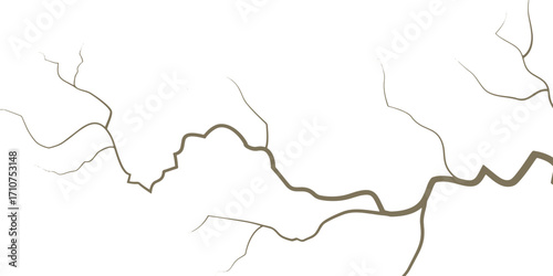 Brownish Gray Cracked Line Texture on White Background for Abstract Design. Lightning Bolt Texture