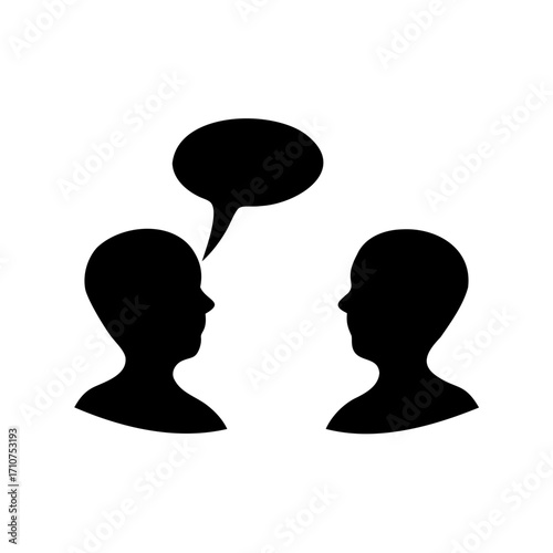 Silhouette illustration of two people having a conversation with a speech bubble