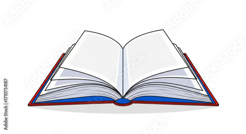Open book illustration for education, reading, and literature with blank pages and colorful cover art