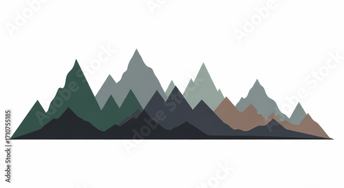 Abstract vector illustration of a majestic layered mountain range, showcasing geometric peaks and gentle valleys in a modern minimalist style, utilizing a sophisticated palette of muted natural colors