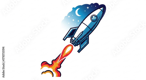 Rocket ship launch vector illustration for space exploration and business startup designs and cosmic adventure themes