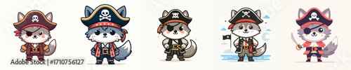 cute wolf vector in pirate costume