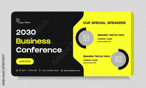 Digital business yearly conference digital webinar banner template design, online meeting banner design, talk show banner design, editable vector eps 10 file format
