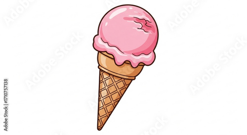Pink ice cream cone illustration vector graphic for summer dessert sweet treat and food related designs