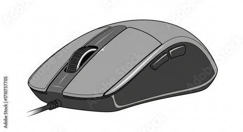 Computer mouse vector illustration for pc gaming and office work ergonomic wired mouse with scroll wheel design