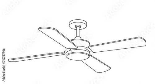 Outline ceiling fan with four blades for home interior cooling and ventilation illustration vector drawing
