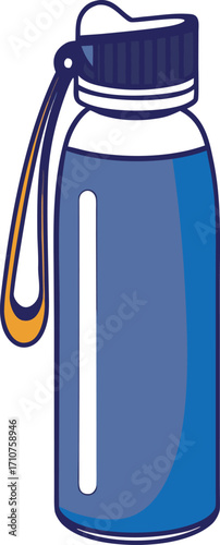 Blue water bottle with orange strap vector