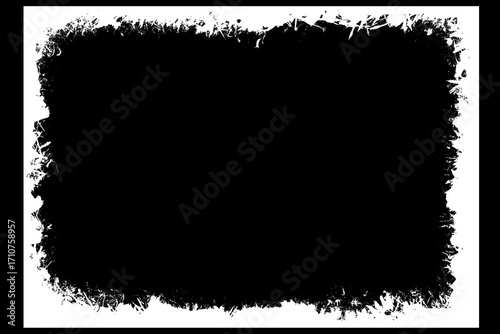 Black square with distressed textured border on white background