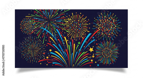 Colorful fireworks exploding in the night sky, a vibrant display of celebration and joy, perfect for festive occasions and events illustration