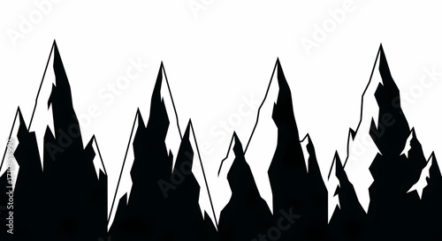 Majestic Mountain Peaks, Nature Landscape, Serene Environment, Black and White Illustration, High-Contrast Viewpoint, Artistic Concept