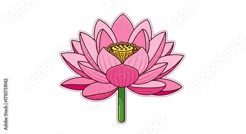 A vibrant pink lotus flower, symbolizing purity, love, and rebirth, representing enlightenment and spiritual awakening