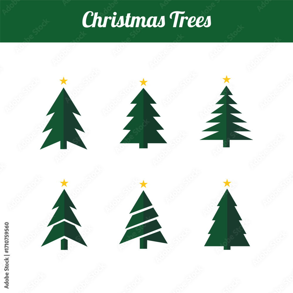 Fototapeta premium Collection of Christmas tree icons with stars