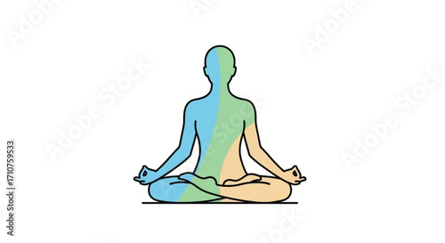 Meditating person in lotus position, promoting mindfulness, relaxation, and inner peace through yoga and meditation