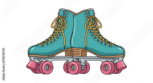 A pair of retro roller skates with pink wheels, perfect for skating enthusiasts and vintage design lovers alike