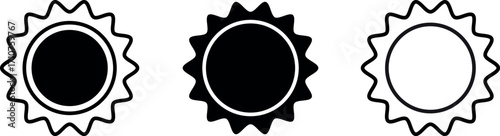 Three sun symbols present diverse black and white line variations of concept with transparency