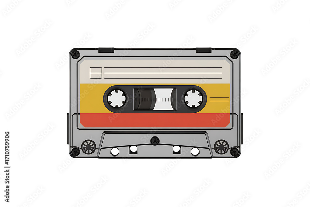 Obraz premium Retro audio cassette tape with vibrant retro label, perfect for music nostalgia and vintage design.