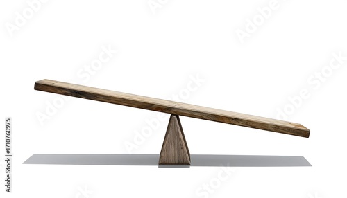 Uneven Wooden Seesaw Against a White Background
